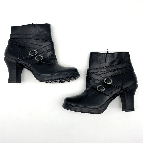 Vintage 90s Y2K Bongo 'HIPSTER' Black Faux Leather Block Heel Ankle Booties US9 - Picture 11 of 15